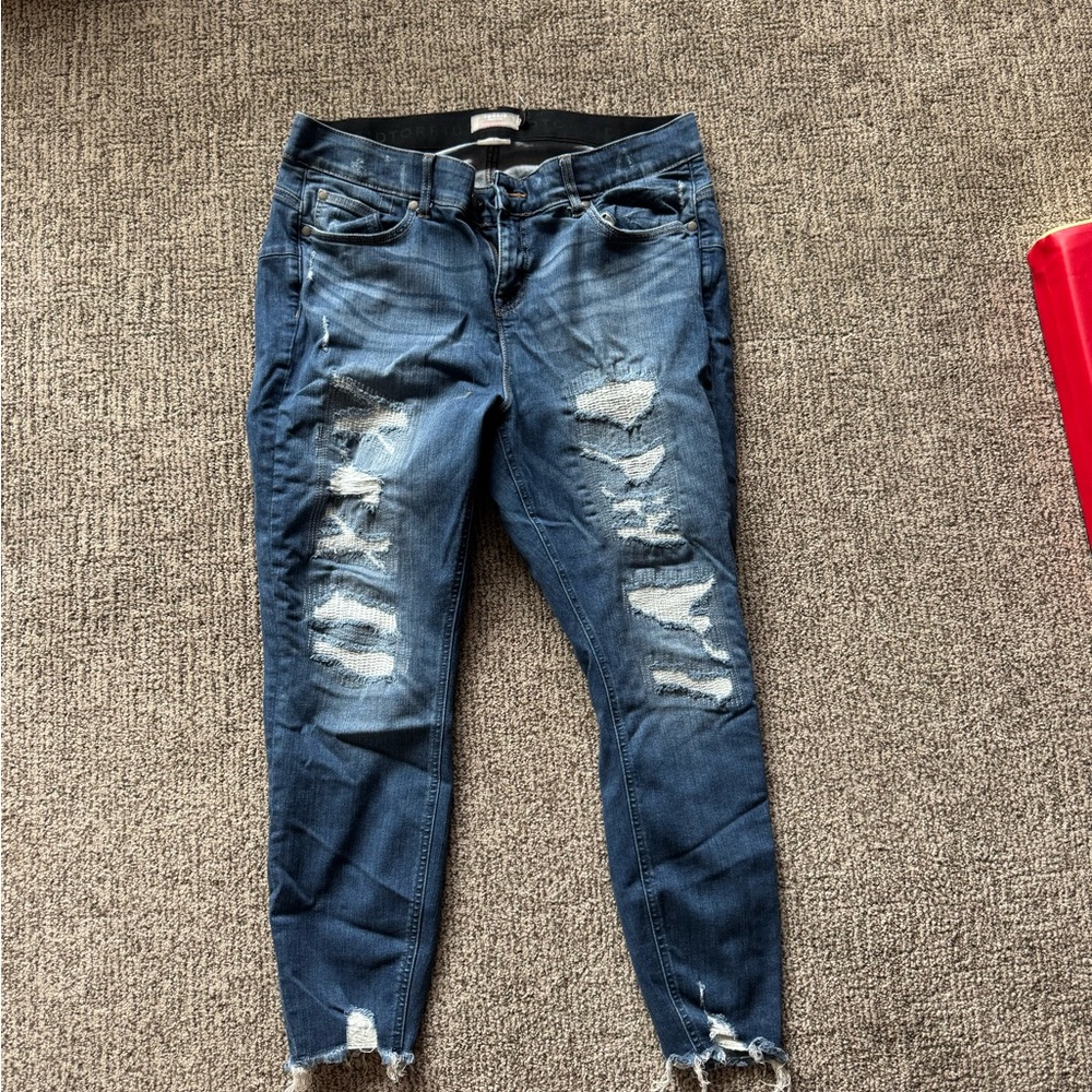 Torrid Distressed Dark Blue Skinny Jeans